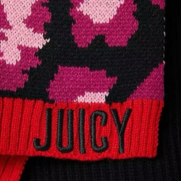 Juicy By Juicy Couture Animal Oblong Cold Weather Scarf NEW NWT pink red black - Picture 2 of 11
